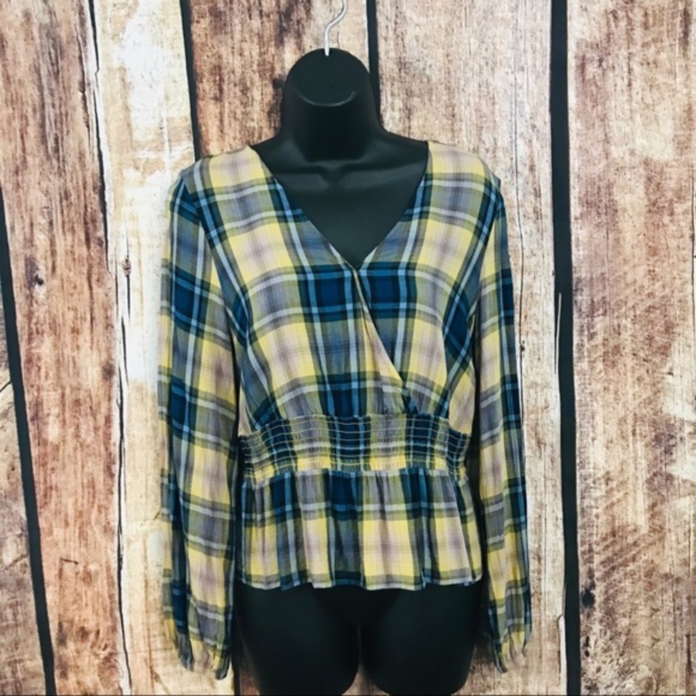 Express Plaid Wrap style Blouse Size Small